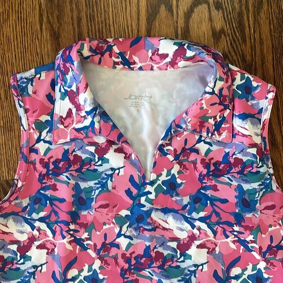 Jofit Sleeveless Collar Golf Tank Top Floral Pink Blue Size S Tennis Active - Picture 3 of 7